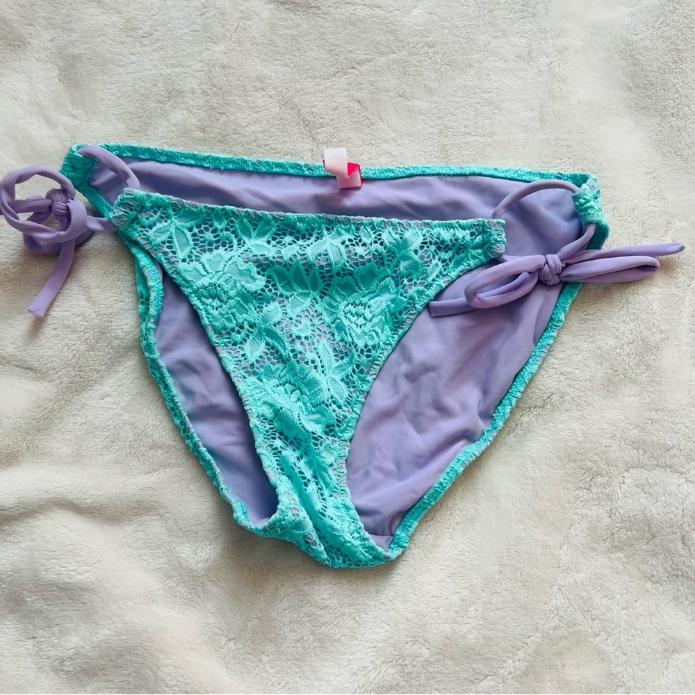 Victoria Secret Cyan Lace Swimsuit String Bottom Medium